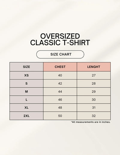 size chart for Unisex Oversized Classic T-Shirt