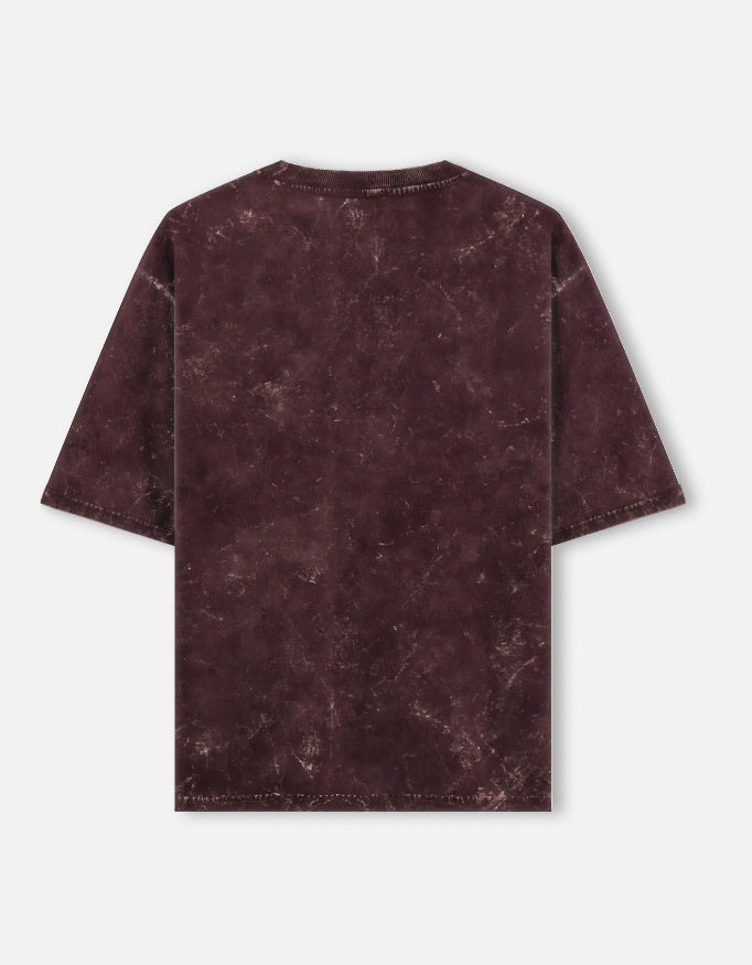 Plain - Unisex Acid Washed Oversized Tee in maroon - back view #color_nmaroon