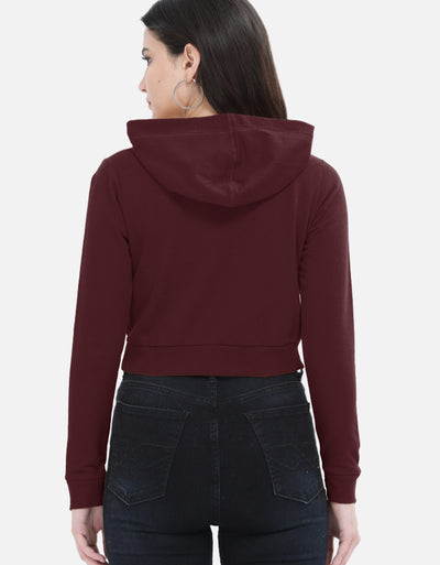 Brain Graphic - Female Cropped Hoodie in maroon - back view #color_maroon