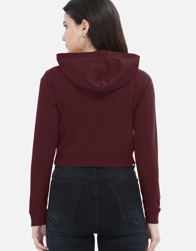 Plain - Female Cropped Hoodie in maroon - back view #olor_maroon