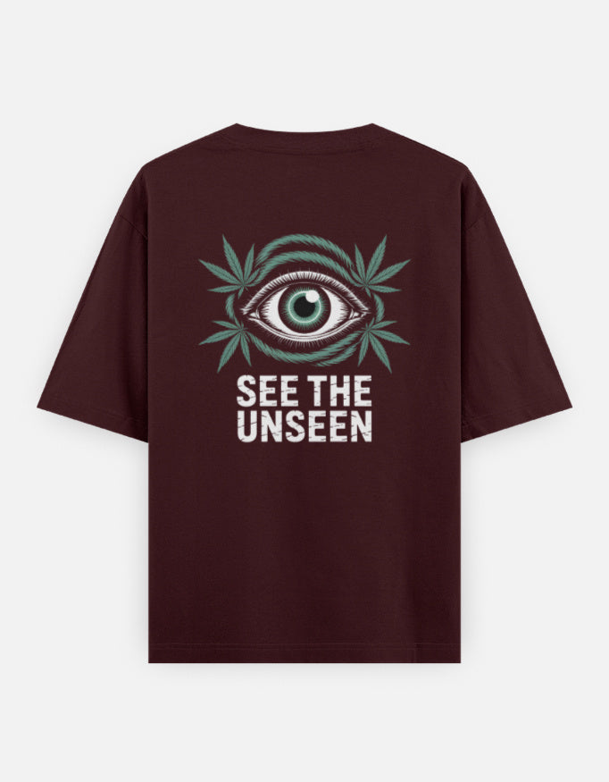 Eye See The Unseen Graphic - Unisex Oversized Classic T-Shirt in maroon - back view #color_maroon