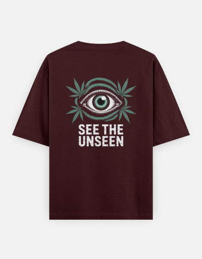 Eye See The Unseen Graphic - Unisex Oversized Classic T-Shirt in maroon - back view #color_maroon