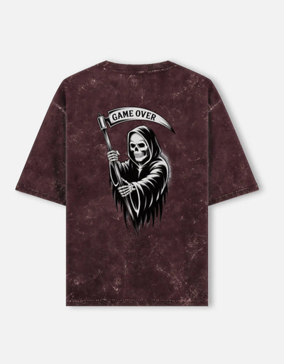 Ghost Graphic - Unisex Acid Washed Oversized Tee in maroon - back view #color_maroon