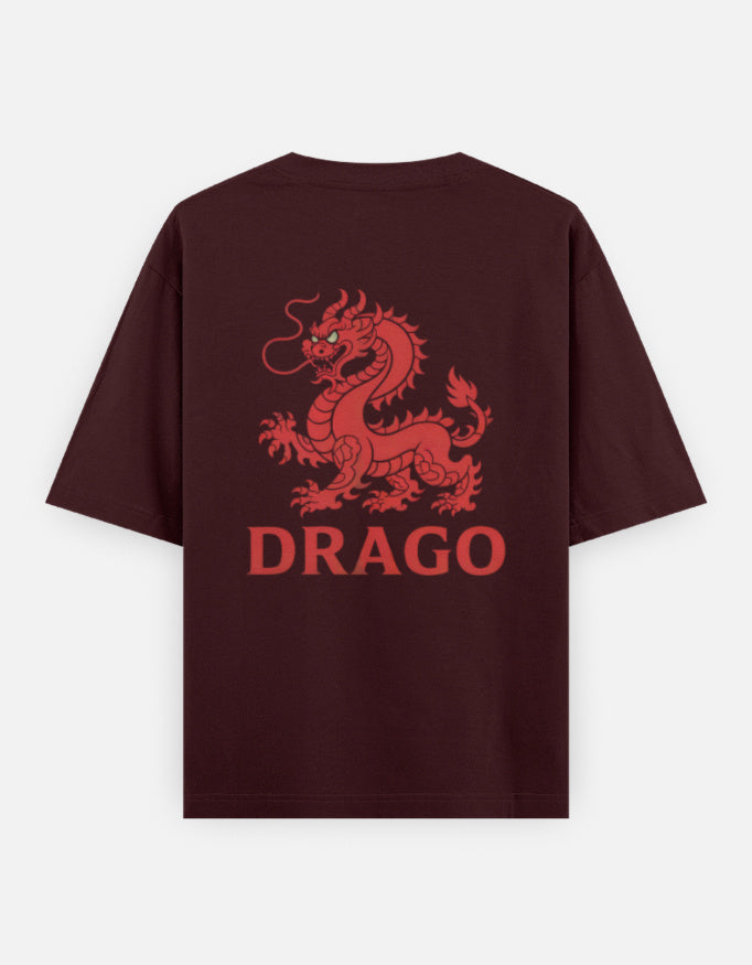 Dragon Fire Graphic - Unisex Oversized Classic T-Shirt in maroon - back view #color_maroon