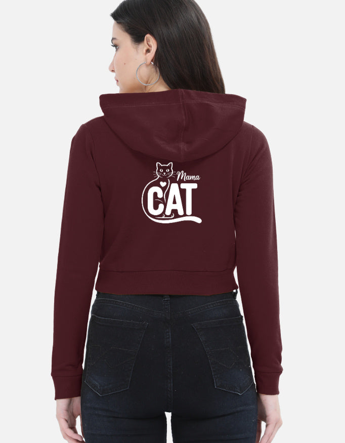Cat Graphic - Female Cropped Hoodie in maroon - back view
#color_maroon