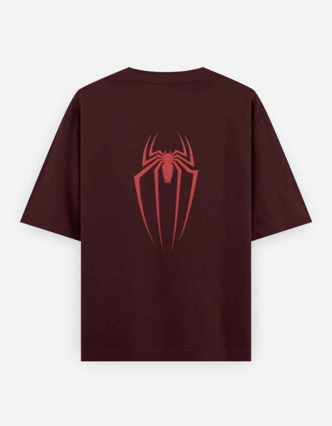 Spider Graphic - Unisex Oversized Classic T-Shirt in maroon - back view #color_maroon