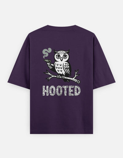 Moon and Owl bird - Unisex Oversized Classic T-Shirt in purple - back view #color_purple