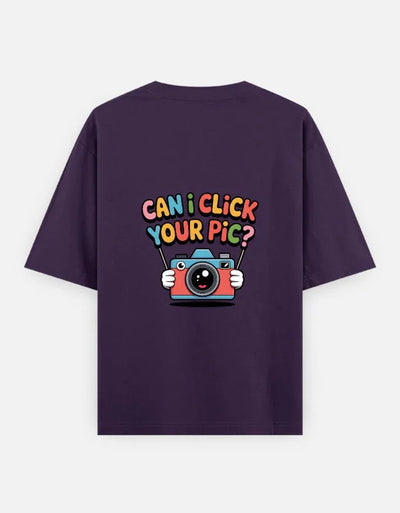 camera graphic - Unisex Oversized Classic T-Shirt in purple - back view #color_purple