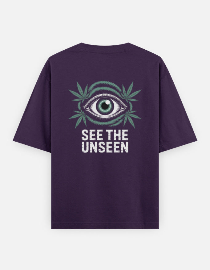 Eye See The Unseen Graphic - Unisex Oversized Classic T-Shirt in purple - back view #color_purple