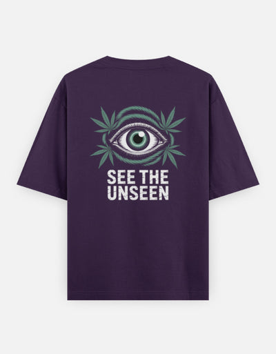 Eye See The Unseen Graphic - Unisex Oversized Classic T-Shirt in purple - back view #color_purple