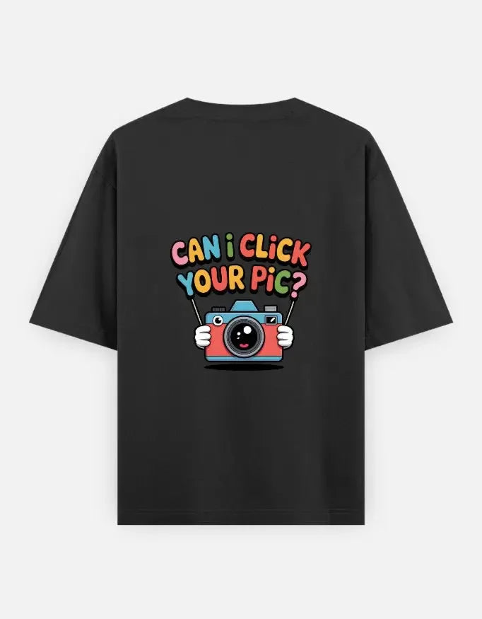 camera graphic - Unisex Oversized Classic T-Shirt in black - back view #color_black