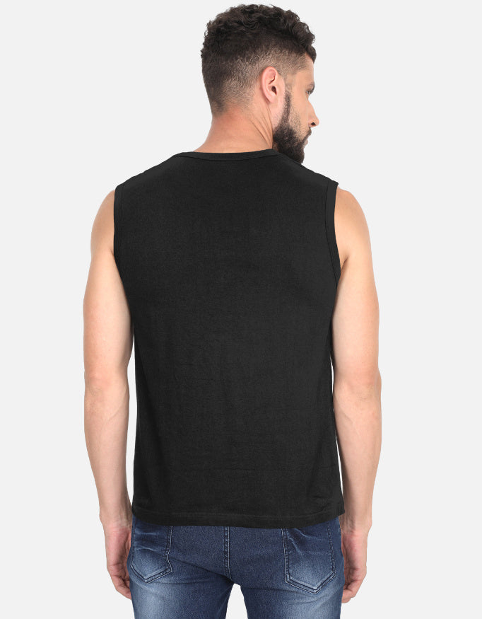 Roar Text Minimal GYM Graphic - Men's Sleeveless T-Shirt in black - back view #color_black
