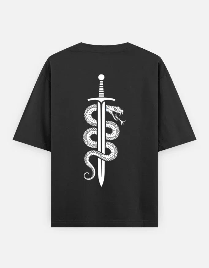 Ninja Fighter Cobra - Unisex Oversized Classic T-Shirt in black - back view #color_black