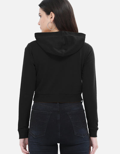 Plain - Female Cropped Hoodie in black - front view #color_black