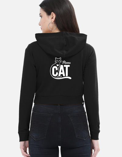 Cat Graphic - Female Cropped Hoodie in black - back view
#color_black