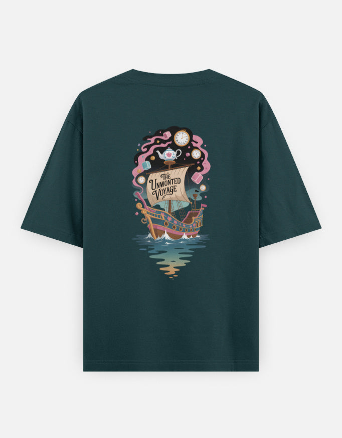 Moon-Ship - Unisex Oversized Classic T-Shirt in petrol blue - back view #color_petrol-blue