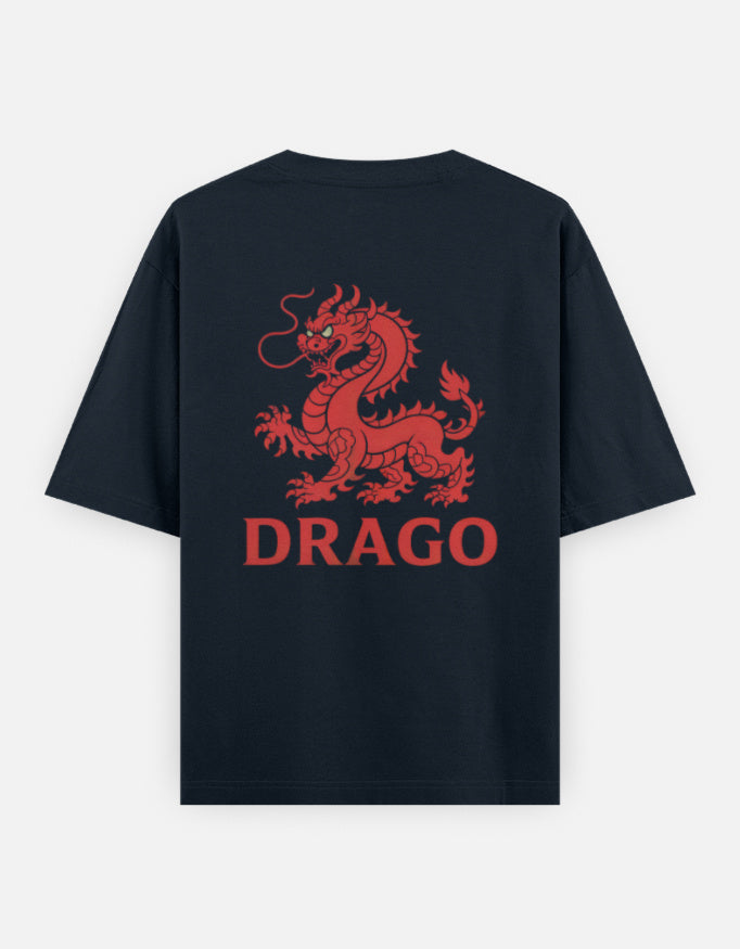 Dragon Fire Graphic - Unisex Oversized Classic T-Shirt in navy blue - back view #color_navy-blue