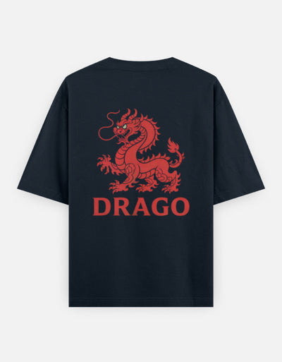 Dragon Fire Graphic - Unisex Oversized Classic T-Shirt in navy blue - back view #color_navy-blue