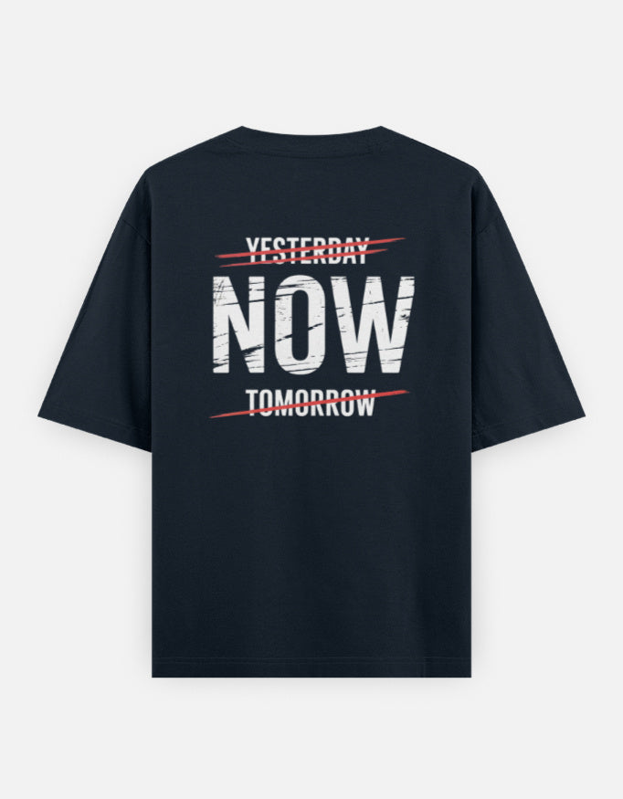 One Life Live It Now Text Design - Unisex Oversized Classic T-Shirt in navy blue - back view #color_navy-blue