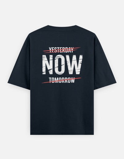One Life Live It Now Text Design - Unisex Oversized Classic T-Shirt in navy blue - back view #color_navy-blue