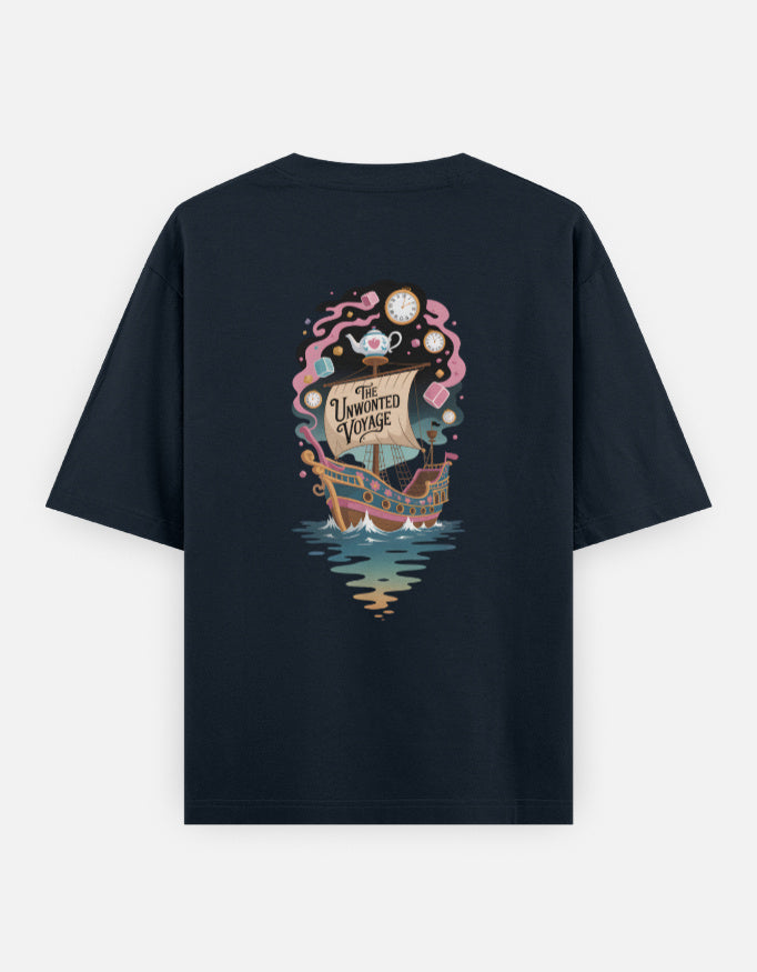 Moon-Ship - Unisex Oversized Classic T-Shirt in navy blue - back view #color_navy-blue