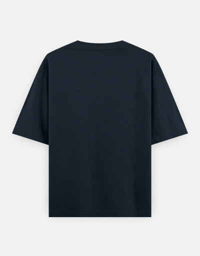 Manner And Respect Text Graphic- Unisex Oversized Classic T-Shirt in navy blue - back view #color_navy-blue