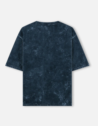 Plain - Unisex Acid Washed Oversized Tee in navy blue - back view #color_navy-blue
