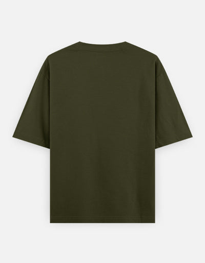 Manner And Respect Text Graphic- Unisex Oversized Classic T-Shirt in olive green - back view #color_olive-green