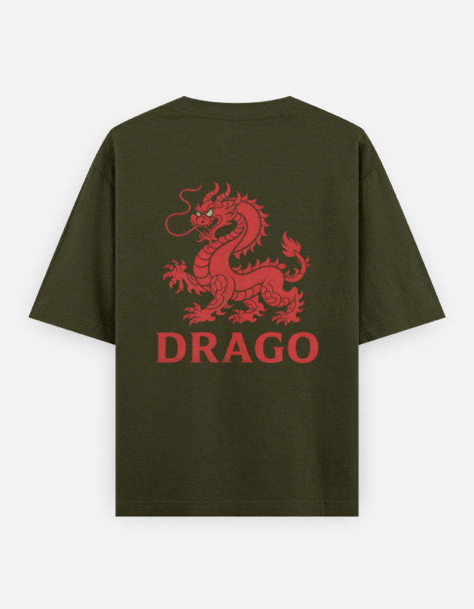 Dragon Fire Graphic - Unisex Oversized Classic T-Shirt in olive green - back view #color_olive-green