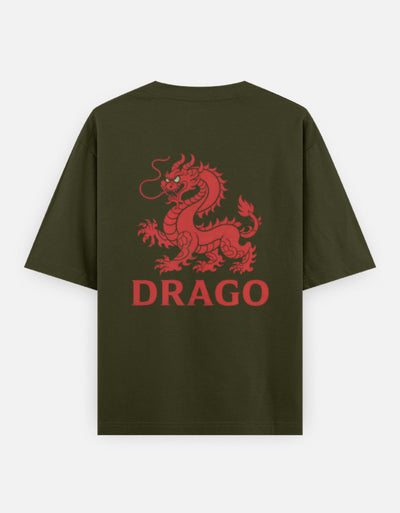 Dragon Fire Graphic - Unisex Oversized Classic T-Shirt in olive green - back view #color_olive-green