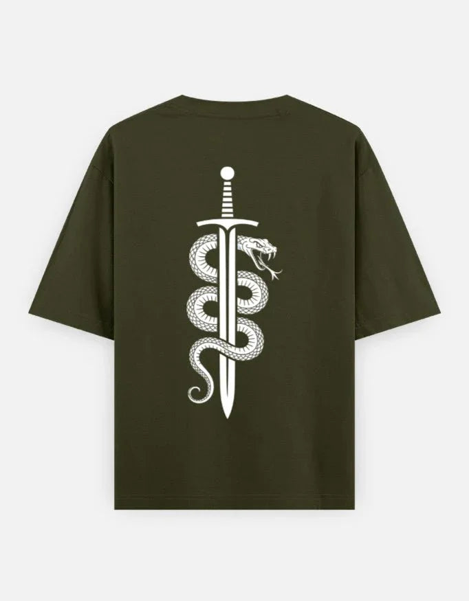 Ninja Fighter Cobra - Unisex Oversized Classic T-Shirt in olive green - back view #color_olive-green