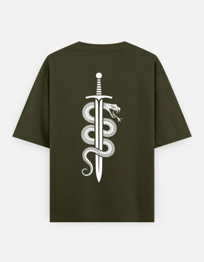 Ninja Fighter Cobra - Unisex Oversized Classic T-Shirt in olive green - back view #color_olive-green