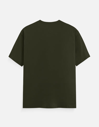 Brain Text Minimal Graphic - Unisex Classic Crew T-Shirt in olive green - back view #color_olive-green