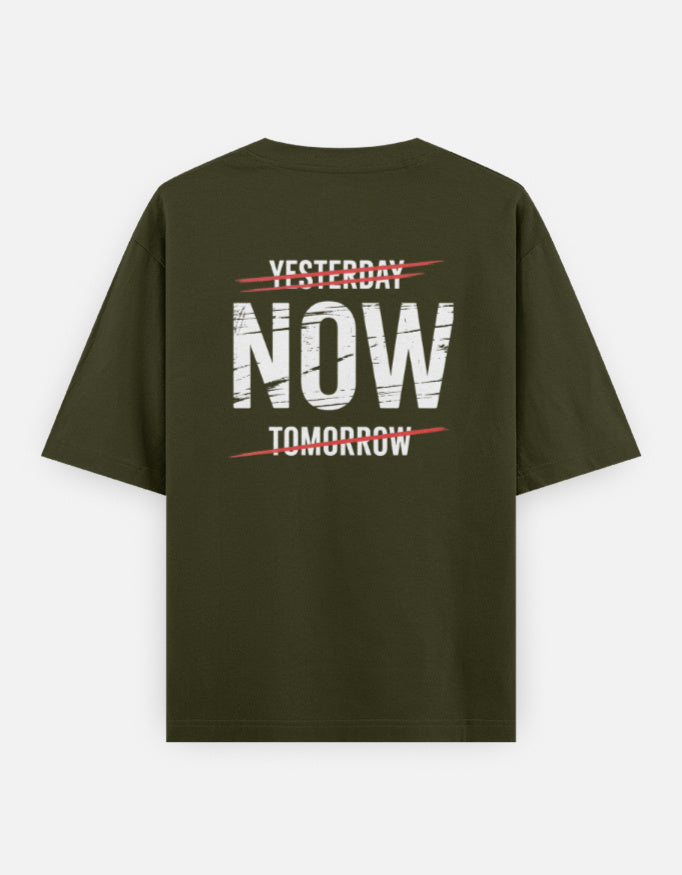 One Life Live It Now Text Design - Unisex Oversized Classic T-Shirt in olive green - back view #color_olive-green