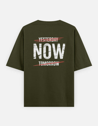 One Life Live It Now Text Design - Unisex Oversized Classic T-Shirt in olive green - back view #color_olive-green