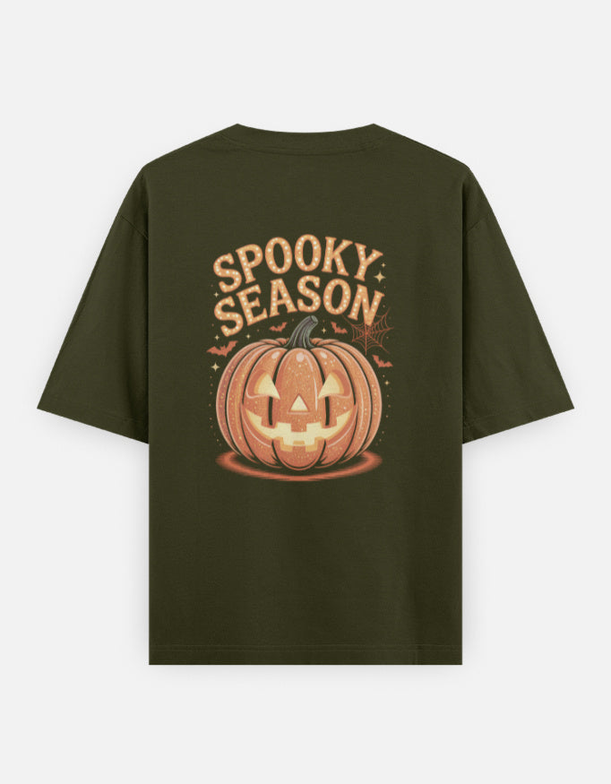 Halloween Season Graphic - Unisex Oversized Classic T-Shirt in olive green - back view #color_olive-green