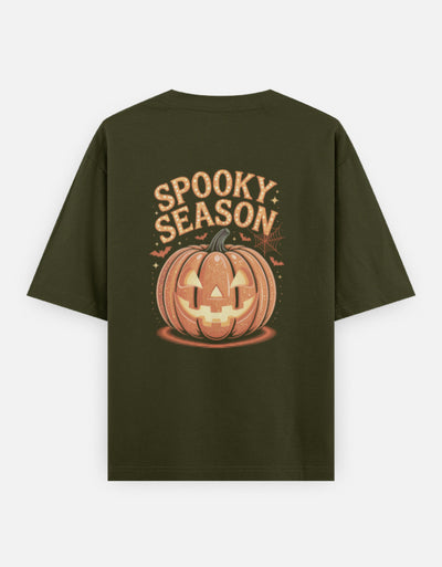 Halloween Season Graphic - Unisex Oversized Classic T-Shirt in olive green - back view #color_olive-green