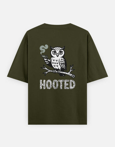 Moon and Owl bird - Unisex Oversized Classic T-Shirt in olive green - back view #color_olive-green