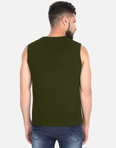 Roar Text Minimal GYM Graphic - Men's Sleeveless T-Shirt in olive green - back view #color_olive-green