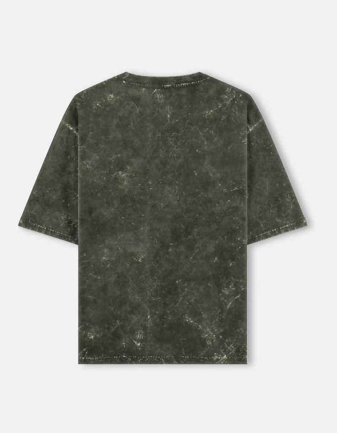 Plain - Unisex Acid Washed Oversized Tee in olive green - back view #color_olive-green