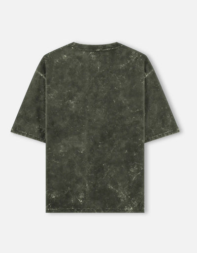 Plain - Unisex Acid Washed Oversized Tee in olive green - back view #color_olive-green