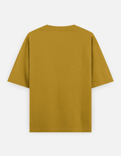 Escape Text Graphic - Unisex Oversized Classic T-Shirt in mustard yellow - back view #color_mustard-yellow