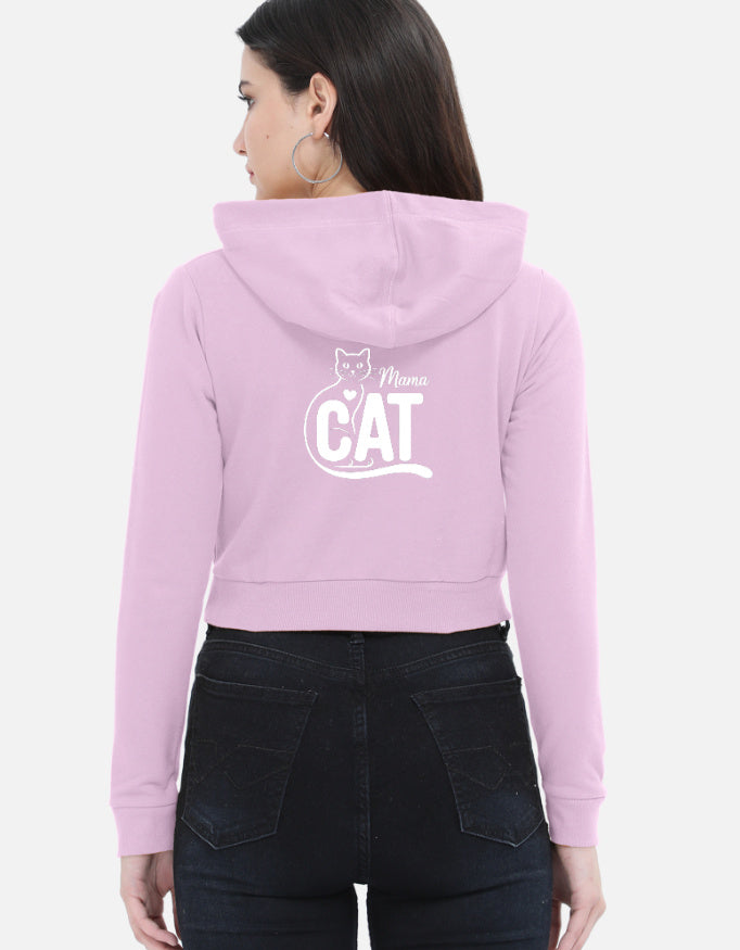 Cat Graphic - Female Cropped Hoodie in light baby pink - back view
#color_light-baby-pink