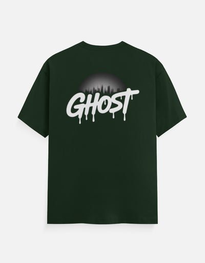 Fire And Ghost Graphic - Unisex Classic Crew T-Shirt in bottle green - back view #color_bottle-green