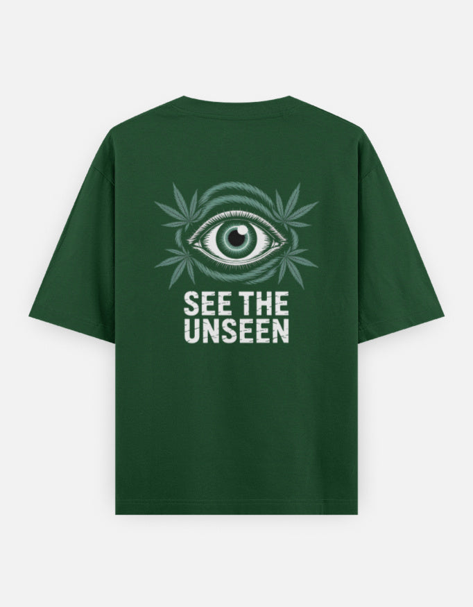 Eye See The Unseen Graphic - Unisex Oversized Classic T-Shirt in bottle green - back view #color_bottle-green