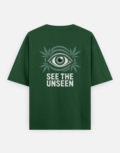 Eye See The Unseen Graphic - Unisex Oversized Classic T-Shirt in bottle green - back view #color_bottle-green