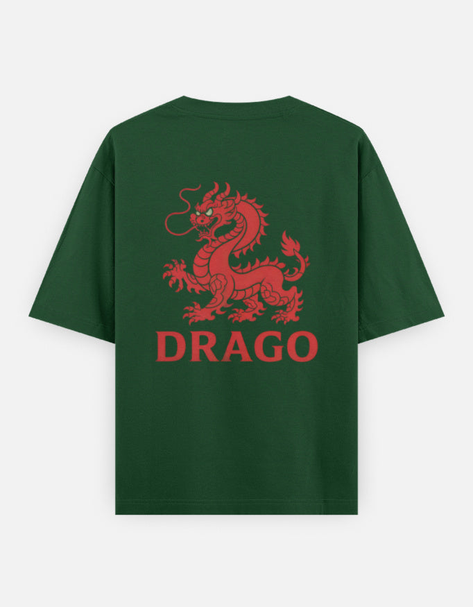 Dragon Fire Graphic - Unisex Oversized Classic T-Shirt in bottle green - back view #color_bottle-green