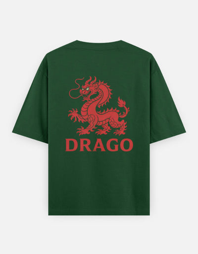 Dragon Fire Graphic - Unisex Oversized Classic T-Shirt in bottle green - back view #color_bottle-green