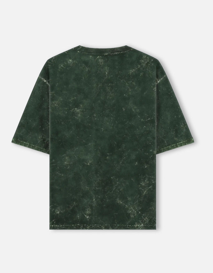 Plain - Unisex Acid Washed Oversized Tee in bottle green - back view #color_bottle_green
