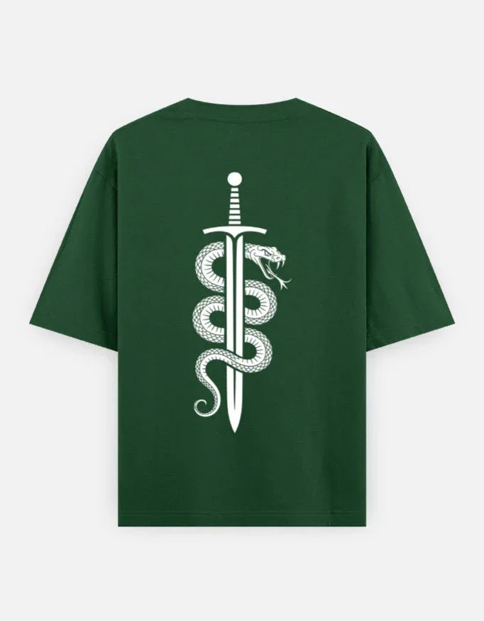 Ninja Fighter Cobra - Unisex Oversized Classic T-Shirt in bottle green - back view #color_bottle-green